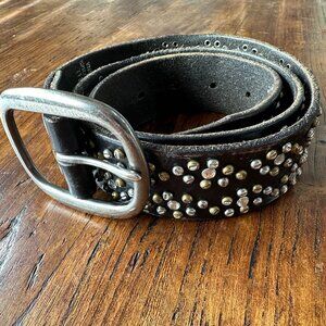 Bed Stu -Valor -Distressed Black Leather Studded Belt, Size Small